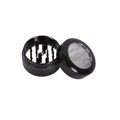 Clear Top Μαύρο Grinder Τρίφτης Καπνού Αλουμινίου Με Διάφανο Καπάκι 2μέρη - Δόντια