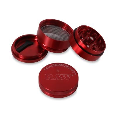Hammercraft x RAW® Κόκκινο Grinder Τρίφτης Καπνού Αλουμινίου 4μέρη Medium-1